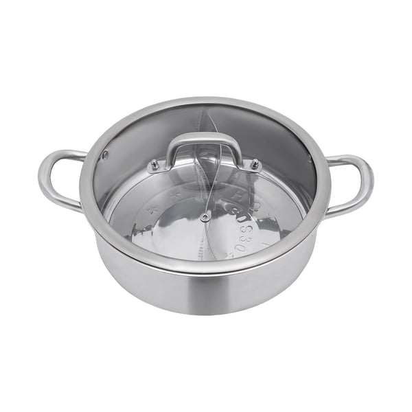 Hotpot/Fondue-pata - Jaettu Yin-Yang - 32 cm - 304 Ruostumatonta Terästä - Lusikoilla - Armeijanvihreä