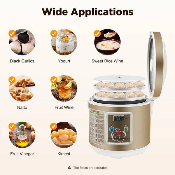 Sort hvidløgsfermenter - Fermenteringsmaskine 5 l - Fuldautomatisk - Intelligent styring - Natto & yoghurt - EU-stik