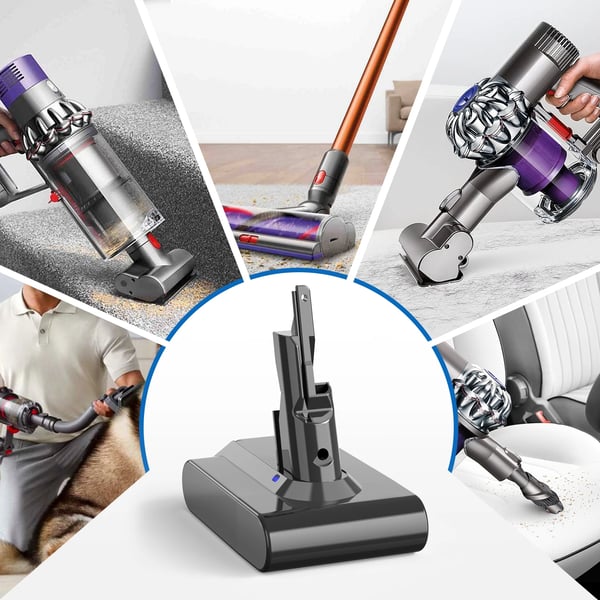 Dyson V7 (SV11) erstatningsbatteri, lysegrå, 6000 mAh 6.0 Ah, til Motorhead, Animal Pro, Trigger ledningsfri støvsuger