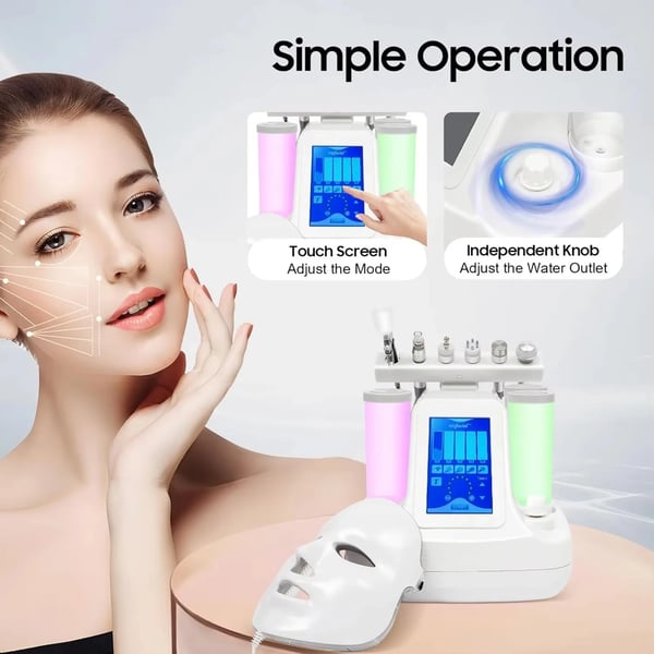 Hydrafacial 7-in-1 - Aquafacial kasvohoitolaite - Vety-happi vesikuorinta - LED-maski - Ihon nuorennus - Valkoinen