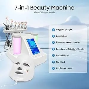 Hydrafacial 7-in-1 - Aquafacial kasvohoitolaite - Vety-happi vesikuorinta - LED-maski - Ihon nuorennus - Valkoinen