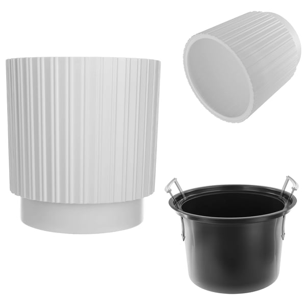 Blomsterkrukke - Overpotte - 30 cm - Plast - Med drænprop - Hvid