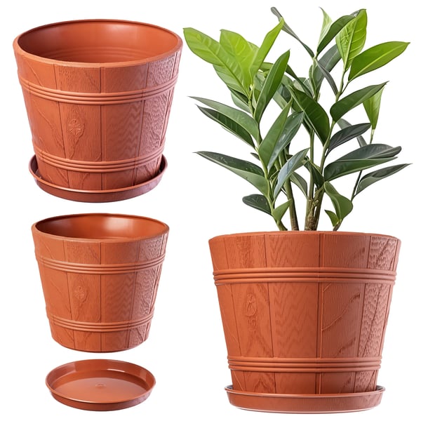 Blomsterkrukke - Urtepotte - Plast - 17 cm - Trælook