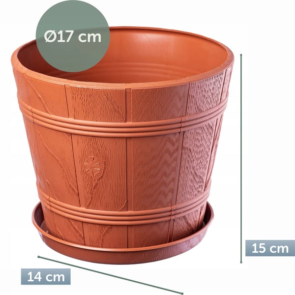 Blomsterkrukke - Urtepotte - Plast - 17 cm - Trælook