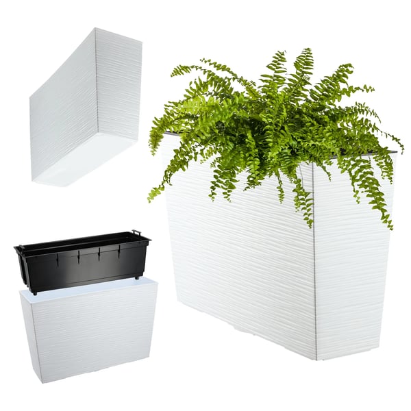 Blomlåda - Rektangulär planteringskruka med insats - 19x56 cm - Vit