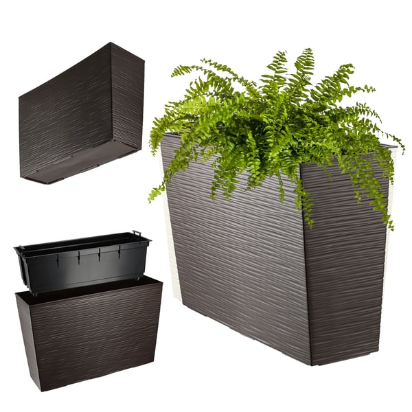 Blomsterkasse - Plantekasse med indsats - 19x56 cm - Chokoladebrun
