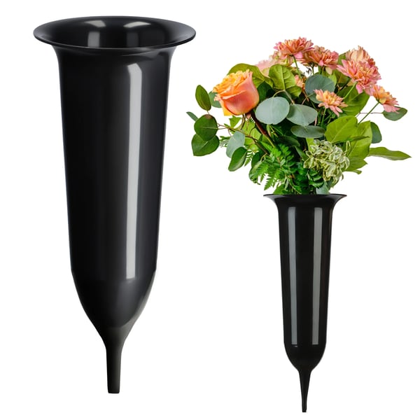 Gravvas - Vas till gravsten/kyrkogård - Storlek M - För blommor - Svart