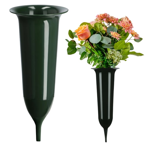 Gravvase - Vase Til Gravsten Og Kirkegård - Til Blomster - Str. M - Grøn