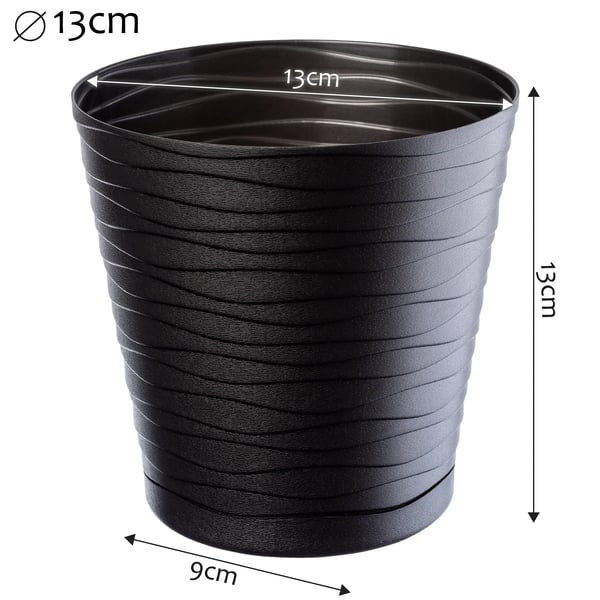 Blomsterkrukke - Plastkrukke med underskål - Ø 13 cm - Mellem - Sort