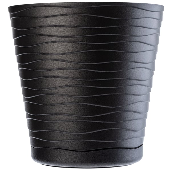 Blomsterkrukke - Plastkrukke med underskål - Ø 13 cm - Mellem - Sort