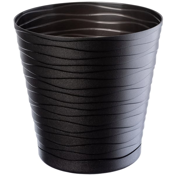 Blomsterkrukke - Plastkrukke med underskål - Ø 13 cm - Mellem - Sort