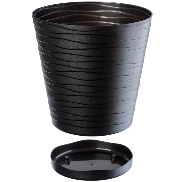 Blomsterkrukke - Plastkrukke med underskål - Ø 13 cm - Mellem - Sort