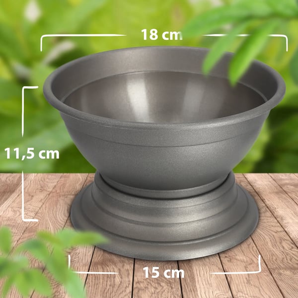 Urtepotteskjuler til blomster - Skålformet overpotte - Diameter 18 cm - Str. L - Sølv