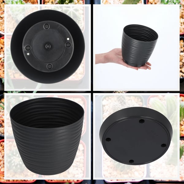 Blomsterkrukke / Urtepotteskjuler - Rund - 13 cm - Plast - Str. M - Sort