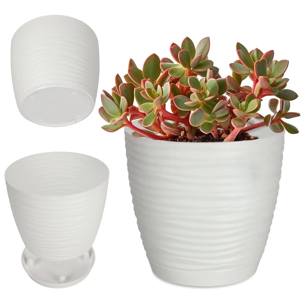Blomkruka - Ytterkruka - Rund plastkruka - Liten - Vit