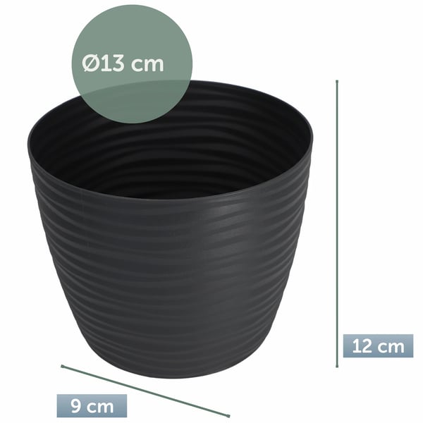 Blomsterkrukke / Urtepotteskjuler - Rund - 13 cm - Plast - Str. M - Sort