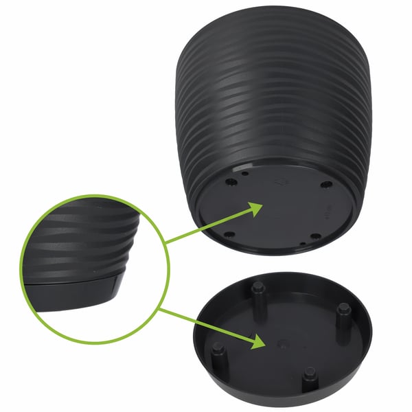 Blomsterkrukke / Urtepotteskjuler - Rund - 13 cm - Plast - Str. M - Sort