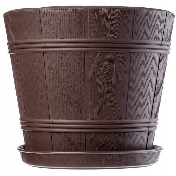 Blomsterkrukke - Urtepotte - 30 cm - Plast - Trælook - Brun