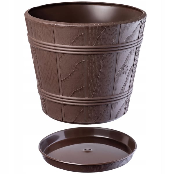 Blomsterkrukke - Urtepotte - 30 cm - Plast - Trælook - Brun