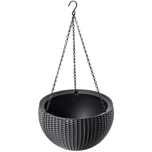 Hängande blomkruka - Hängampel med kedja och krok - För balkong och trädgård - Mörkgrå
