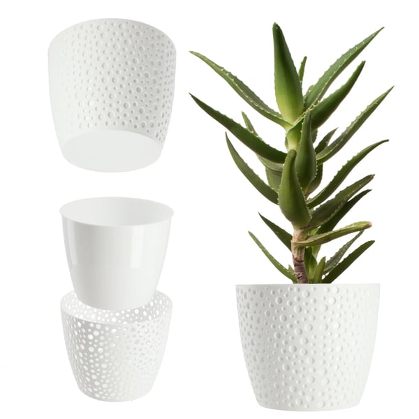 Plantekrukke - Blomsterpotte med underskål - Rund - 19 cm - Hvid