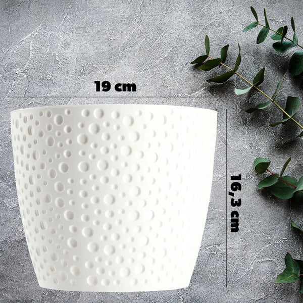Plantekrukke - Blomsterpotte med underskål - Rund - 19 cm - Hvid