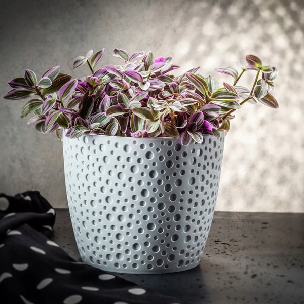 Plantekrukke - Blomsterpotte med underskål - Rund - 19 cm - Hvid