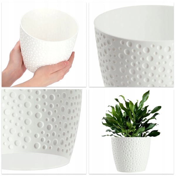 Plantekrukke - Blomsterpotte med underskål - Rund - 19 cm - Hvid