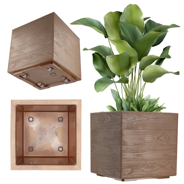 Plantekrukke på hjul - Blomsterkrukke Eco - 40x40 cm - Firkantet - Mørk bronze