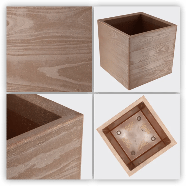 Plantekrukke på hjul - Blomsterkrukke Eco - 40x40 cm - Firkantet - Mørk bronze