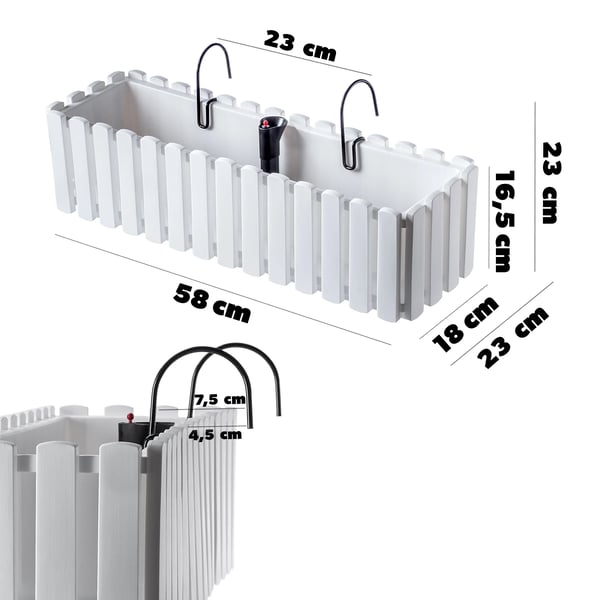 Altankasse - Blomsterkasse til altan - 58 cm - Med 2 Hanke - Hvid