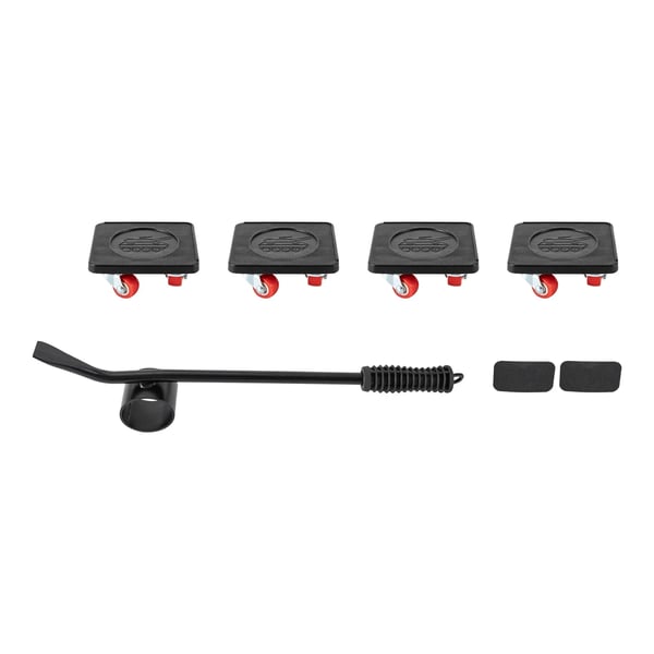 Møbelflyttersæt/Møbeldolly - Dolly med løfter - 4-pak - 10,5×10 cm plader - Løfter 37×2,5 cm - 360° drejehjul - Firkantet - Sort