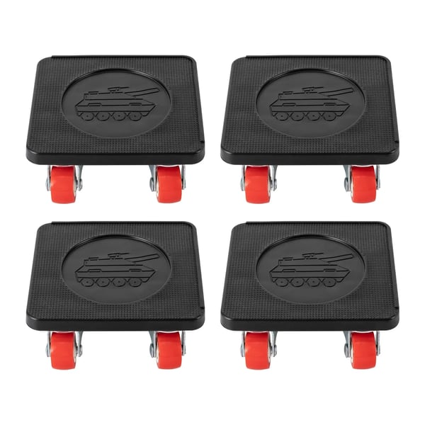Huonekalujen siirtosarja/siirtoalustat - Dolly ja nostin - 4 kpl - 10,5×10 cm alustat - Nostin 37×2,5 cm - 360° Kääntyvät pyörät - Neliö - Musta