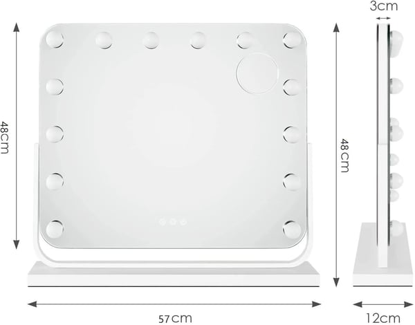 Hollywood meikkipeili - 14 LED - Himmennettävä 3 valotilaa - Kosketusohjaus - 360° kääntyvä - USB-lataus - 20 cm suorakulmainen metallirunko