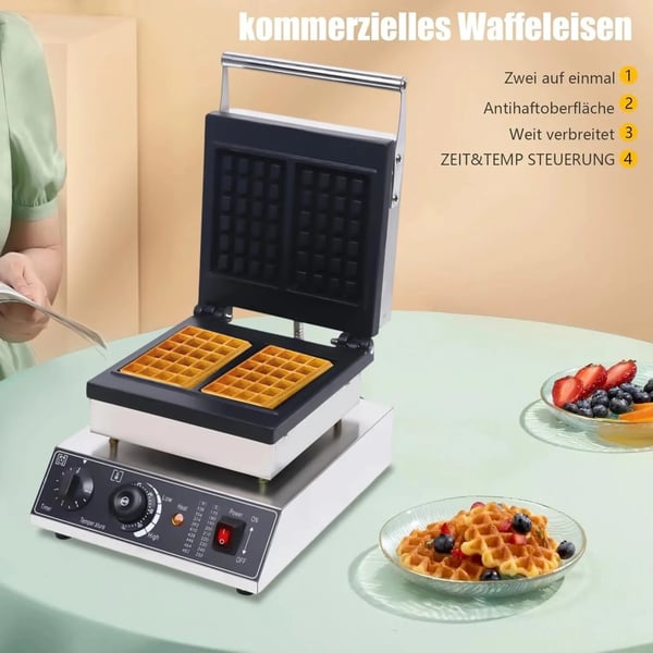 Vohvelirauta - Belgialainen/Bryssel-vohvelirauta - 2 Neliövohvelia - 1750 W - Säädettävä Lämpötila - 180° Kääntyvä