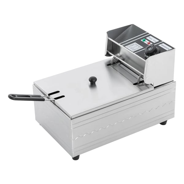 Frituregryde - Elektrisk fritøse - 6 L - 2500 W - 60–200°C termostat - Rustfrit stål - Koldzone-teknologi - Kurv og låg