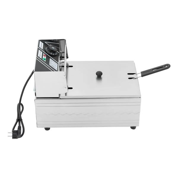Frituregryde - Elektrisk fritøse - 6 L - 2500 W - 60–200°C termostat - Rustfrit stål - Koldzone-teknologi - Kurv og låg