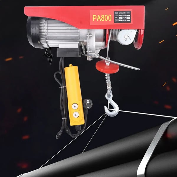 El-talje med stålwire - Hejsespil - 1300 W - 220 V 50 Hz - 400/800 kg løftekapacitet - Stålwire Ø 5 mm - IP40 - Rød