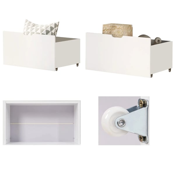 Sengebord - Natbord - Massivt Træ - Med Hjul - Med Skuffe - Kompakt XS - Hvid