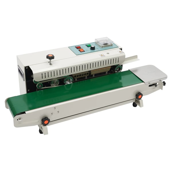 Pakkausten suljin - Jatkuvatoiminen nauhasuljin - Automaattinen - Vaakasuora - 220 V 50–60 Hz - 500 W - 0–300 °C - 12 mm saumaleveys