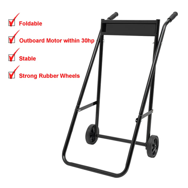 Påhængsmotor transportvogn/stativ - Sammenklappelig dolly - Max 40 kg - Til motorer op til 30 hk - Hjul 15 cm - Vægt 5,8 kg - Stabilt stativ - Sort