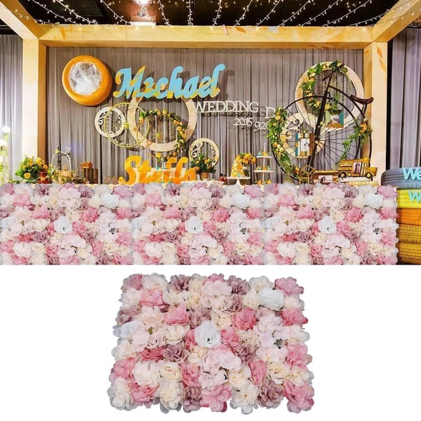 Kunstige hortensia blomster-vægpaneler - Sæt 12 stk - 3D backdrop/blomster-væg - Ikke-vævet stof - Bryllup, hotel, indendørs - Pink