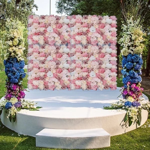 Kunstige hortensia blomster-vægpaneler - Sæt 12 stk - 3D backdrop/blomster-væg - Ikke-vævet stof - Bryllup, hotel, indendørs - Pink