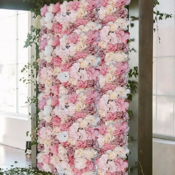 Kunstige hortensia blomster-vægpaneler - Sæt 12 stk - 3D backdrop/blomster-væg - Ikke-vævet stof - Bryllup, hotel, indendørs - Pink