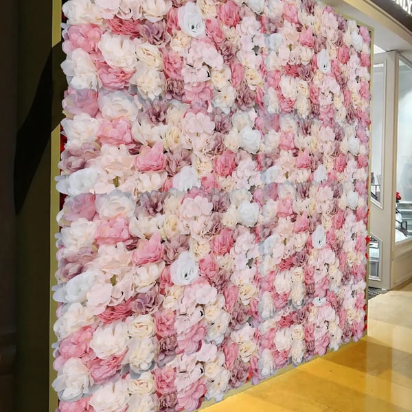 Kunstige hortensia blomster-vægpaneler - Sæt 12 stk - 3D backdrop/blomster-væg - Ikke-vævet stof - Bryllup, hotel, indendørs - Pink