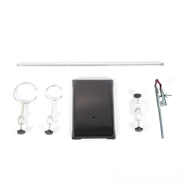 Laboratoriestativ Sæt - Retortstativ - Jern, Stang 50 cm, Bundplade 19x12 cm, Klemmeholder, Kemi - Sort