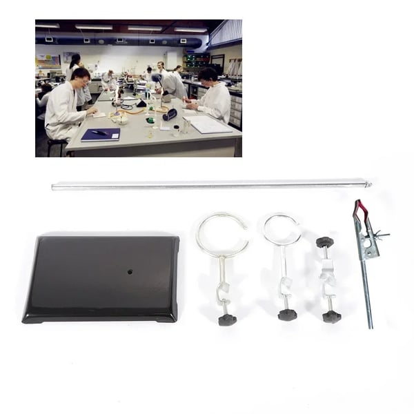 Laboratoriestativ Sæt - Retortstativ - Jern, Stang 50 cm, Bundplade 19x12 cm, Klemmeholder, Kemi - Sort