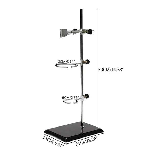 Laboratoriestativ Sæt - Retortstativ - Jern, Stang 50 cm, Bundplade 19x12 cm, Klemmeholder, Kemi - Sort