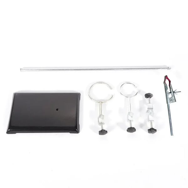 Laboratoriestativ Sæt - Retortstativ - Jern, Stang 50 cm, Bundplade 19x12 cm, Klemmeholder, Kemi - Sort