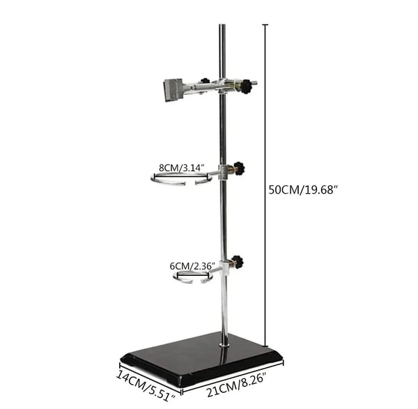 Laboratoriestativ Sæt - Retortstativ - Jern, Stang 50 cm, Bundplade 19x12 cm, Klemmeholder, Kemi - Sort